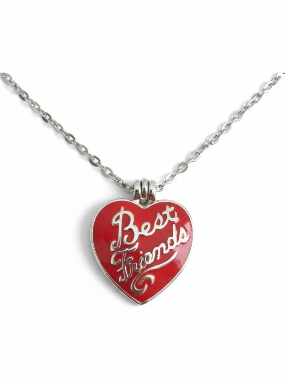NEW Avon Silver Necklace with 'Best Friends' Red Heart Locket